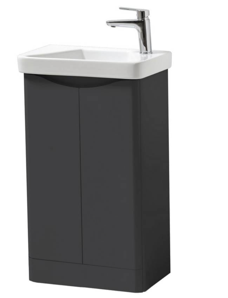 NEVIS 400mm Floor Standing Cloakroom Unit Matt Anthracite & Ceramic Basin