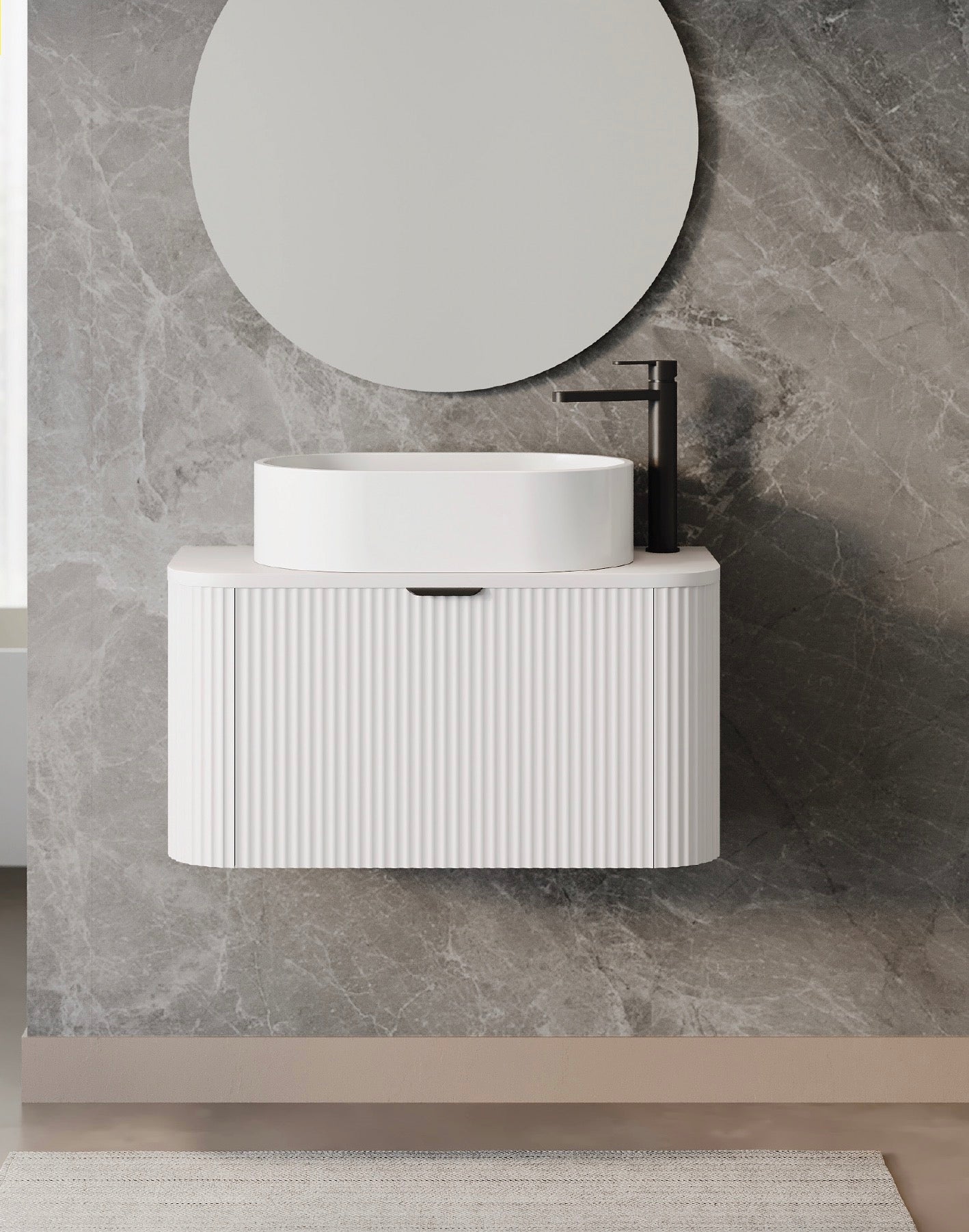 PVC Fluted Wall Hung Unit With Marble Countertop 1000mm