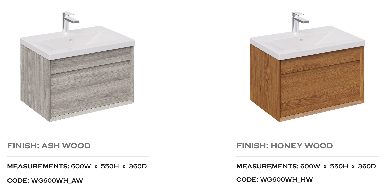 PVC Woodgrain Wall Hung Unit Short Projection Handleless 600mm
