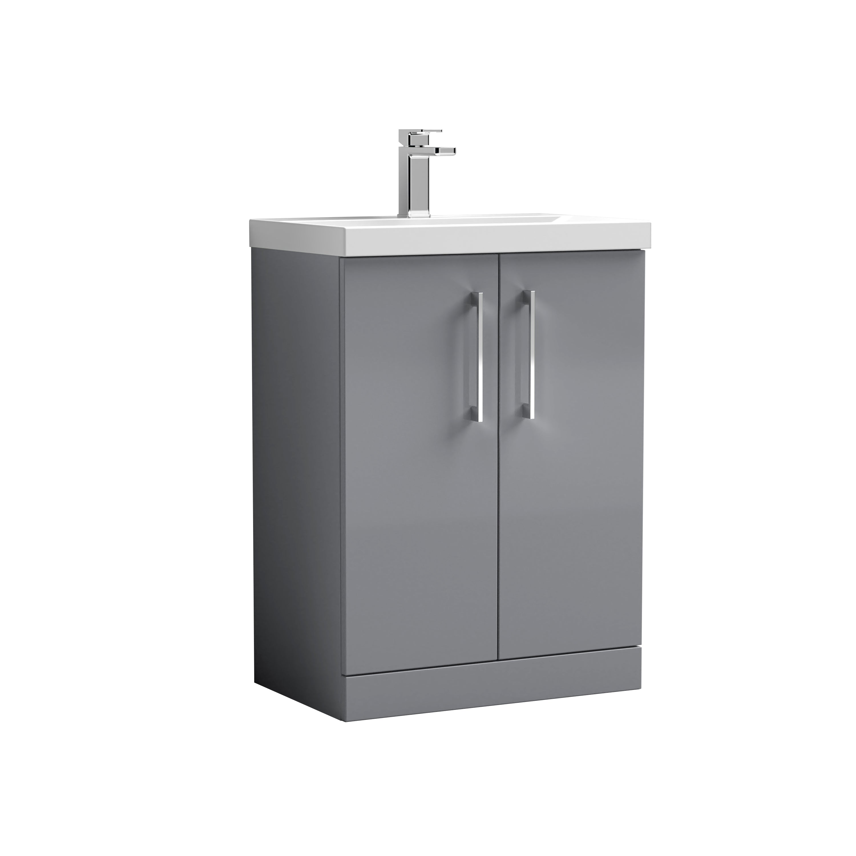 Arno Satin Grey 600mm Floor Standing 2-Door Unit + Ceramic Basin