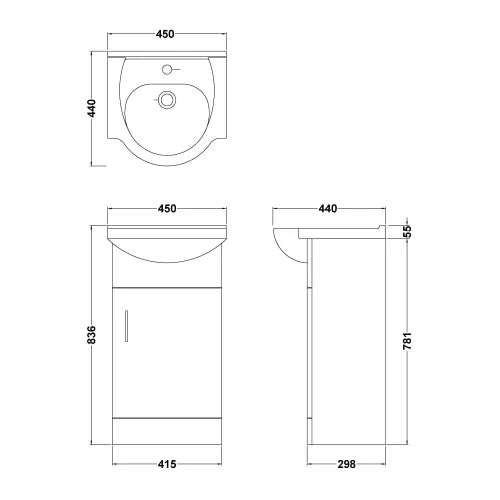 Mayford Floor Standing Single Door Vanity Unit & Round Basin 450mm