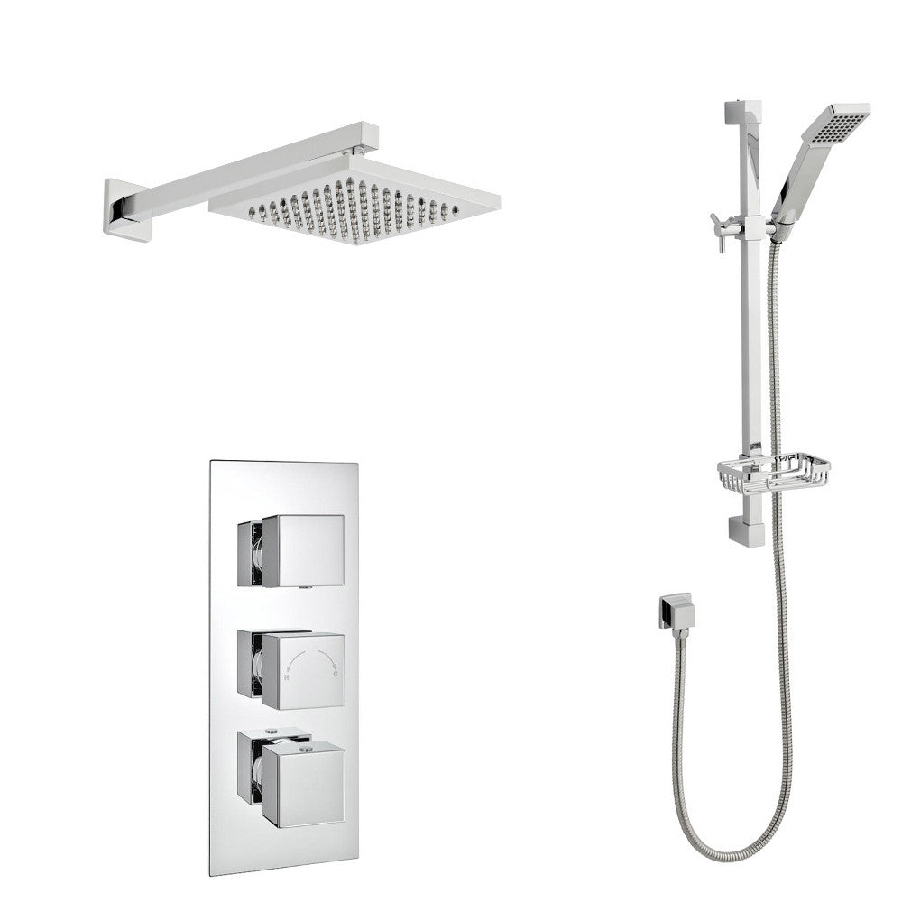 Pure Thermostatic Triple Concealed Valve with Slide Rail Kit and Drencher
