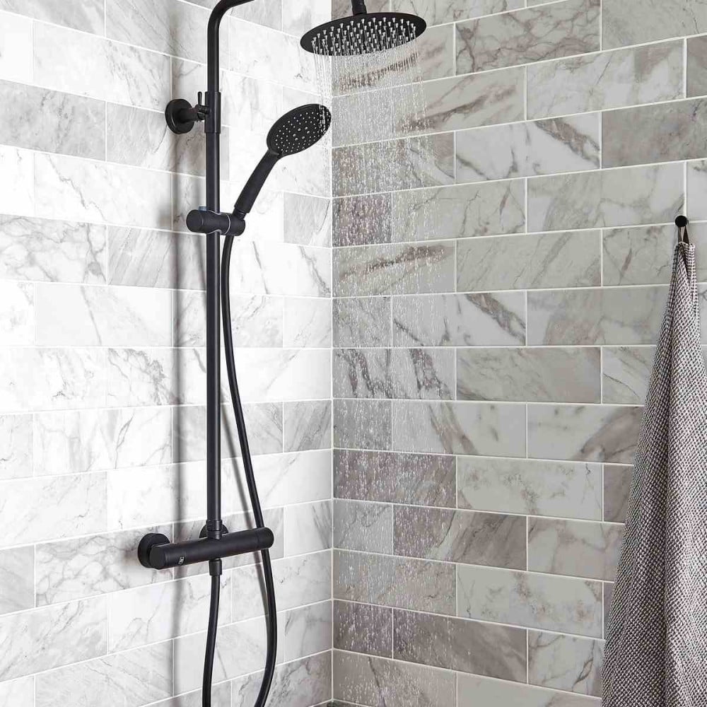 Nero Round Bar Shower With Drencher & Sliding Handset