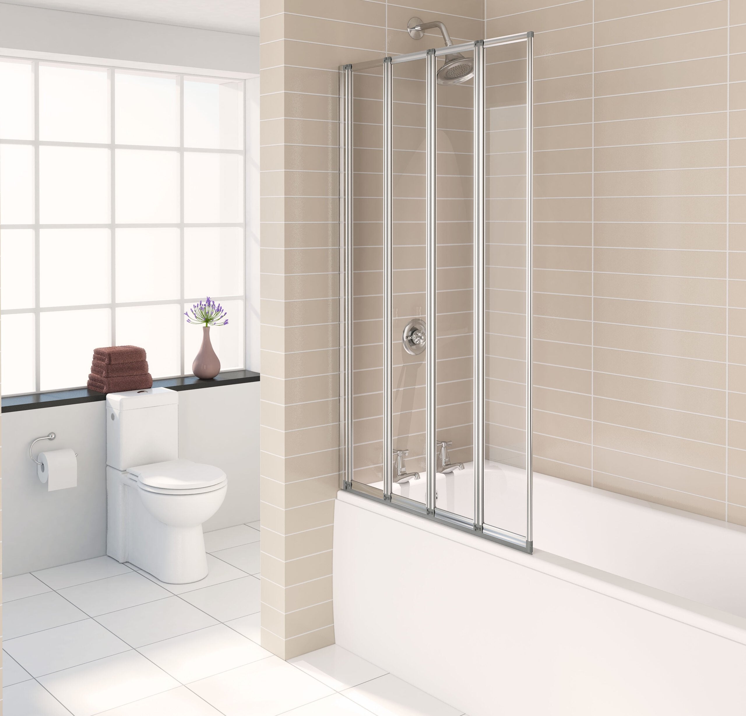 Aqualux 4 Fold Bath Screen - Polished Silver
