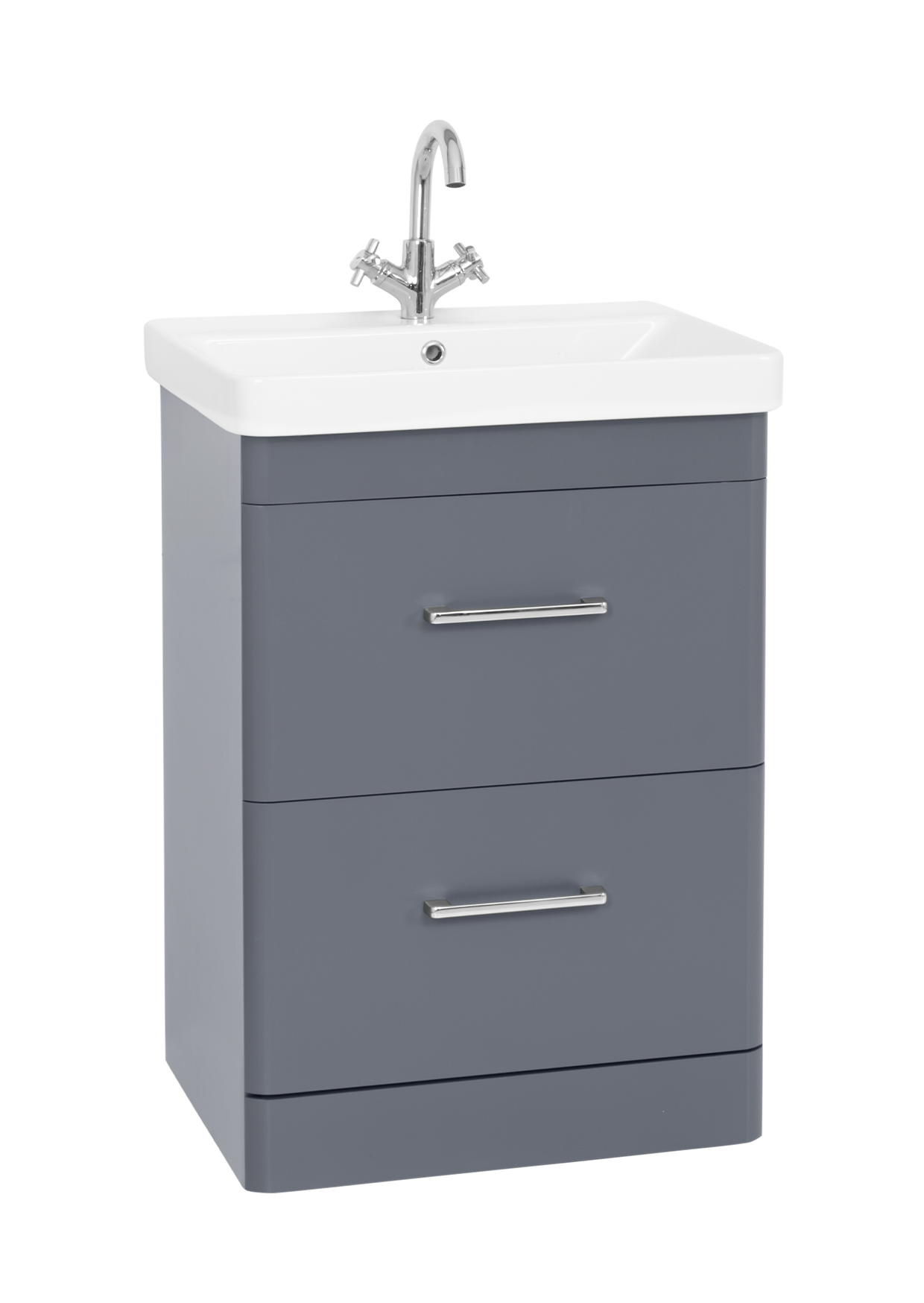 Options 24 2 Drawer Vanity Unit, Basin & Chrome handles 600mm